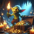 Green Ogre Holding a Treasure Chest in a Dark Cave