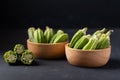 Green okra or ladies fingers Edible green seed pods