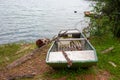 Green, old, algae rowboat