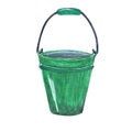 Green old fashioned garden metal bucket. Rustic style, grunge texture.