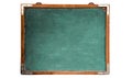 Green old grungy vintage wooden empty chalkboard or retro blackboard with weathered frame and isolated on seamless white backgroun Royalty Free Stock Photo