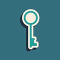 Green Old key icon isolated on green background. Long shadow style. Vector Royalty Free Stock Photo