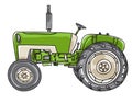 Green old Tractor Vintage hand drawn cute vector line art illus Royalty Free Stock Photo