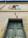 Green old wooden door to the castle or manson Royalty Free Stock Photo