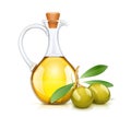 Green Olive Oils bottle with cork. Glass jug. Royalty Free Stock Photo