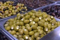 Green olives with cheese in a metal container Royalty Free Stock Photo