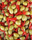 Green olives and chilli peppers