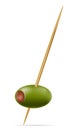 green olives on a cocktail skewer for martini vector illustration Royalty Free Stock Photo