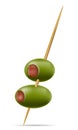 green olives on a cocktail skewer for martini vector illustration Royalty Free Stock Photo