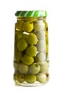 Green olives in glass jar Royalty Free Stock Photo