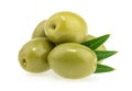 Green olives isolated on white background