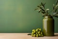 Green olives, olive branches, empty space for text on gradient background Royalty Free Stock Photo