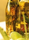 Green olives and olive oil with spice and herbal Royalty Free Stock Photo