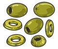 Green olives set colorful logotypes