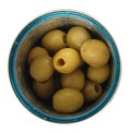 Green olives in silver can