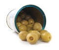 Green olives in silver can Royalty Free Stock Photo