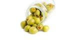 Green olives stuffed with red paprika isolated on white. Royalty Free Stock Photo