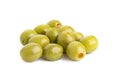 Green olives stuffed with red paprika isolated on white. Royalty Free Stock Photo