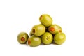 Green olives stuffed with red paprika isolated on white. Royalty Free Stock Photo