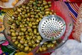 Green Olives at a traditional medieval fair in Montenegro Royalty Free Stock Photo