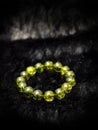 Green Olivine or Green Peridote lucky stone bracelet Beads with black haircloth