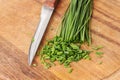 Green onion chives and knife Royalty Free Stock Photo