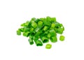 Green Onion Cuts Isolated, Scattered Fresh Chive Pile, Chopped Green Leek, Scallion Greens Pieces Chopped Royalty Free Stock Photo