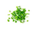 Green Onion Cuts Isolated, Scattered Fresh Chive Pile, Chopped Green Leek, Scallion Greens Pieces Chopped Royalty Free Stock Photo