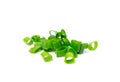 Green Onion Cuts Isolated, Scattered Fresh Chive Pile, Chopped Green Leek, Scallion Greens Pieces Chopped Royalty Free Stock Photo