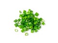 Green Onion Cuts Isolated, Scattered Fresh Chive Pile, Chopped Green Leek, Scallion Greens Pieces Chopped Royalty Free Stock Photo