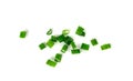 Green Onion Cuts Isolated, Scattered Fresh Chive Pile, Chopped Green Leek, Scallion Greens Pieces Chopped Royalty Free Stock Photo