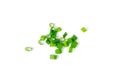 Green Onion Cuts Isolated, Scattered Fresh Chive Pile, Chopped Green Leek, Scallion Greens Pieces Chopped Royalty Free Stock Photo