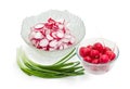 Green onion and red radish for the vegetable salad preparation