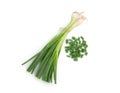 Green onion vegetable with slices isolated on white Royalty Free Stock Photo