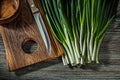Green Onions Kitchen Knife intage Chopping Wooden Board Royalty Free Stock Photo