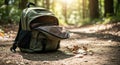 Open Backpack on Forest Path Royalty Free Stock Photo