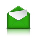 Green open envelope with blank paper Royalty Free Stock Photo
