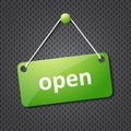 Green open hanging sign