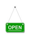 Green open hanging sign