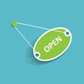 Green open hanging sign with motion appearance Royalty Free Stock Photo