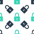 Green Open Padlock Icon Isolated Seamless Pattern On White Background. Opened Lock Sign. Cyber Security Concept. Digital