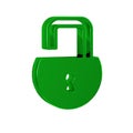 Green Open padlock icon isolated on transparent background. Opened lock sign. Cyber security concept. Digital data