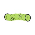 Green open tunnel for dog agility training, learning. Element of obstacle course for pets. Object to overcome, challenge
