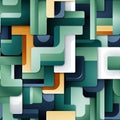 Green, orange, and blue square puzzle-like art deco background (tiled)