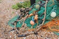 Green and orange fishing nets Royalty Free Stock Photo