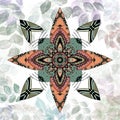 Green and orange flower mandala illustration for your designs.