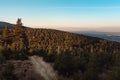 Forrest in Czech republics mountains with path at sunset