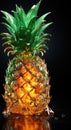 A green orange glass pineapple sitting on a table.