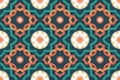 Green orange Islamic Moroccan ethnic geometric floral tile art oriental seamless traditional pattern. design for background, Royalty Free Stock Photo