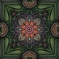 Green and orange mandala illustration with ornaments Royalty Free Stock Photo